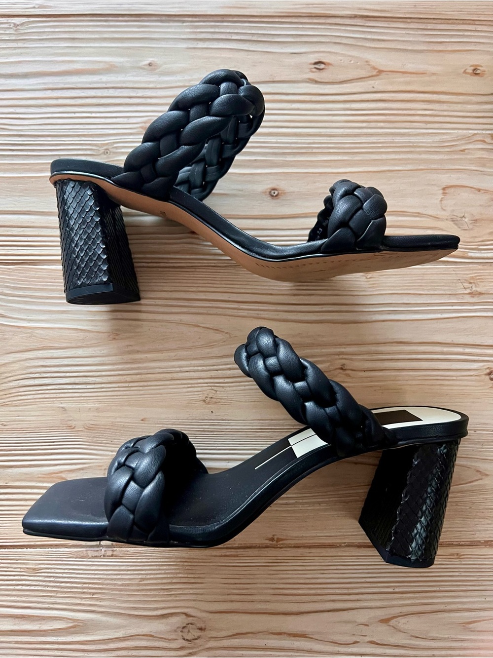 Dolce Vita Paily Braided Strap Heeled Sandals Black Slip On - Picture 2 of 5